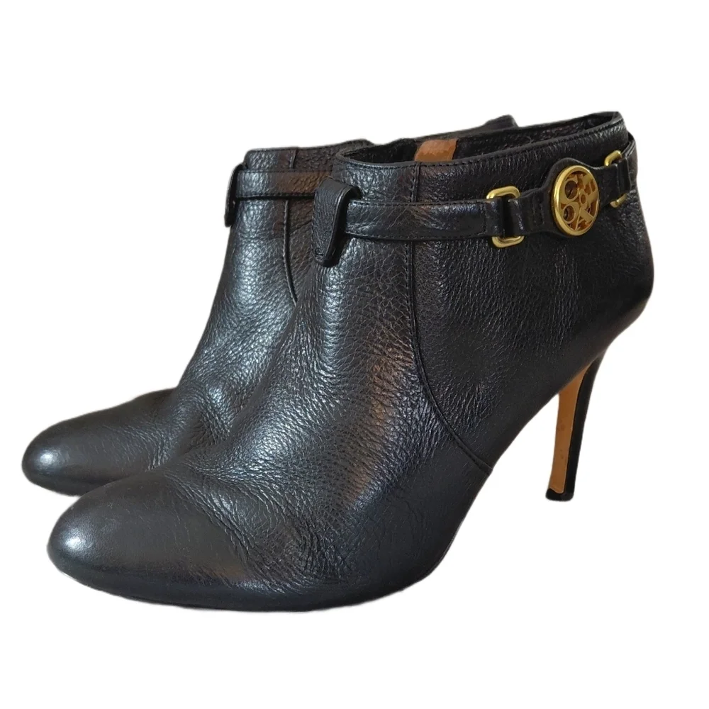 Coach Salene Black Leather Stiletto Ankle Boots Women's Size 6.5 Black Booties